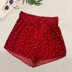 2/$10 Belted  heart print paperbag waist shorts.